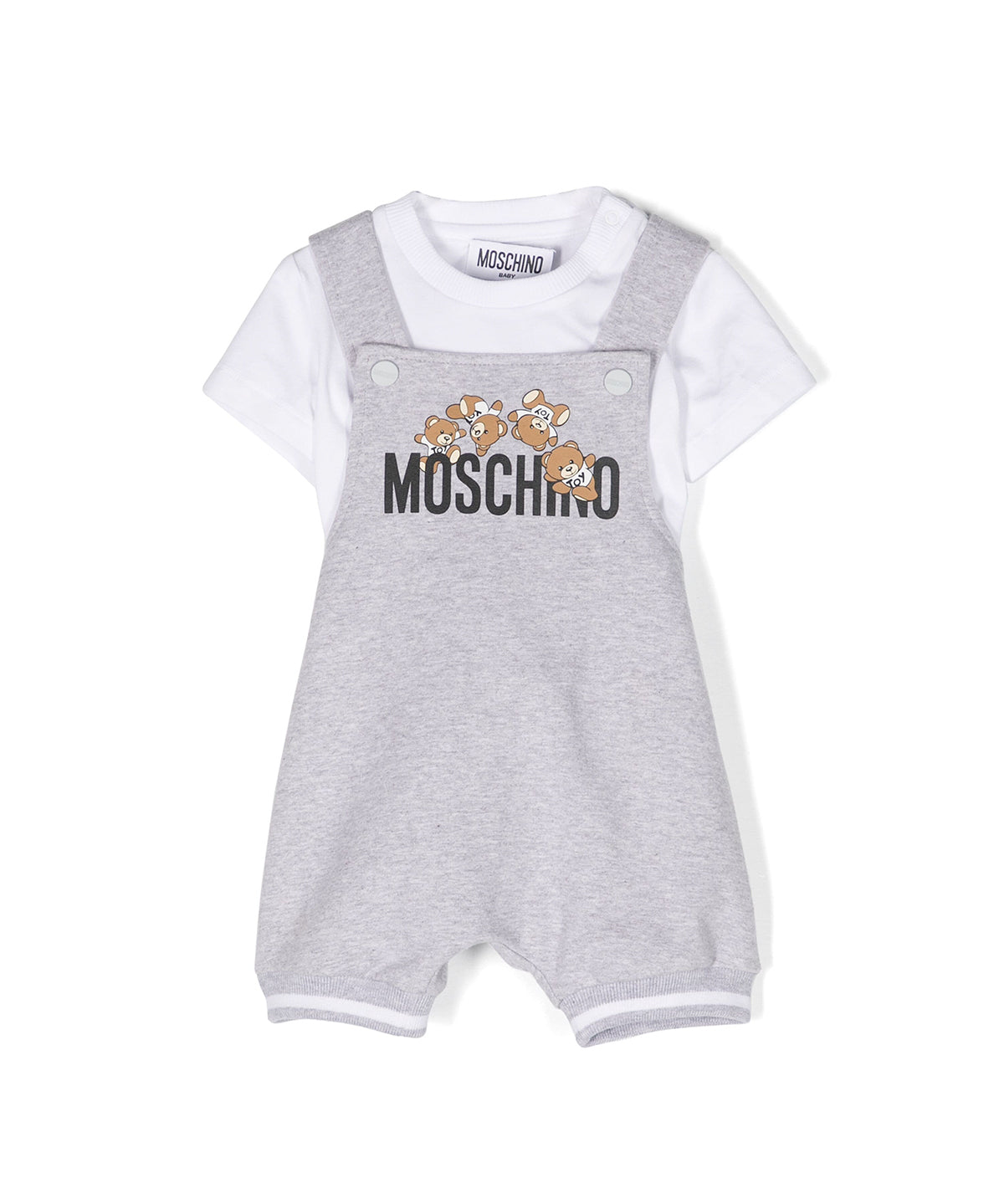 Moschino Kids Salopette Grigia Teddy Bear con T-shirt