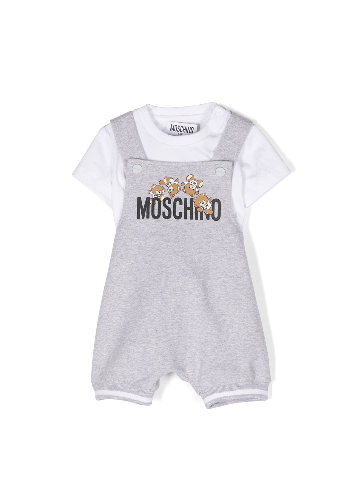 Moschino Kids Salopette Grigia Teddy Bear con T-shirt