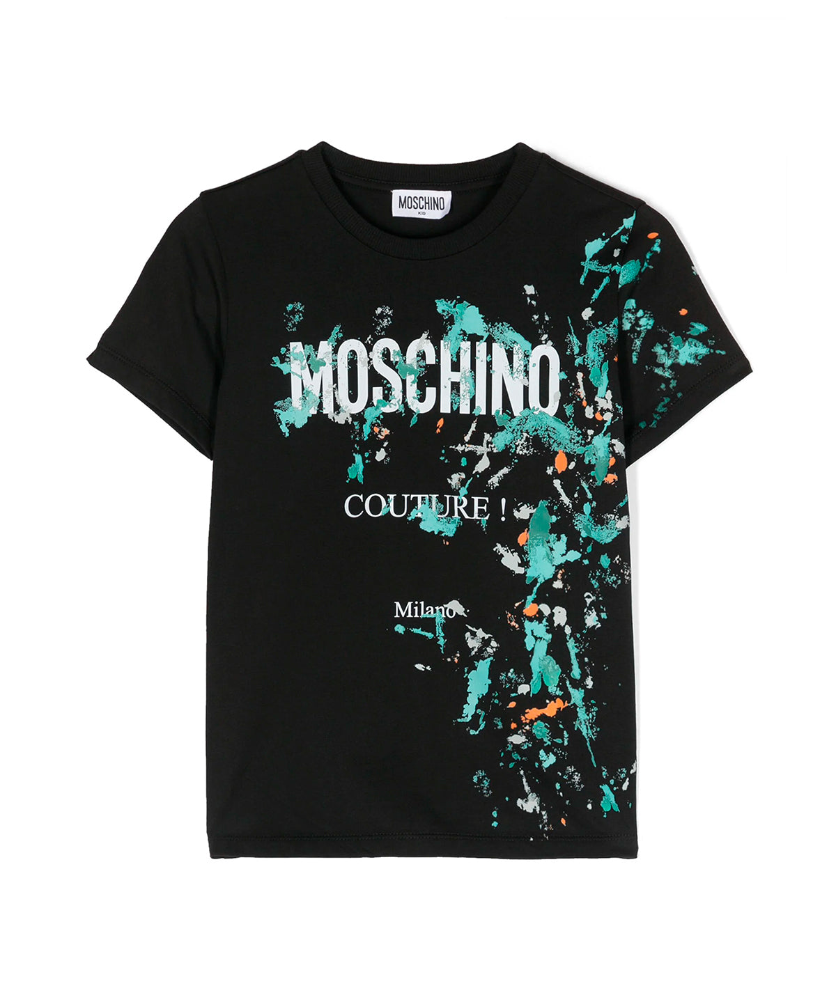 Moschino Kids T-shirt Nera con Stampa Vernice per Bambini