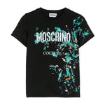 Moschino Kids T-shirt Nera con Stampa Vernice per Bambini