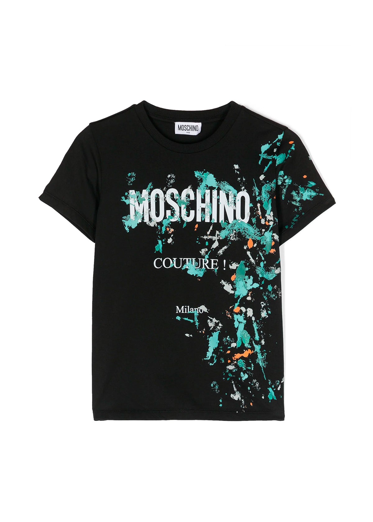 Moschino Kids T-shirt Nera con Stampa Vernice per Bambini