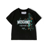 Moschino Kids T-shirt Nera con Stampa Vernice per Neonati