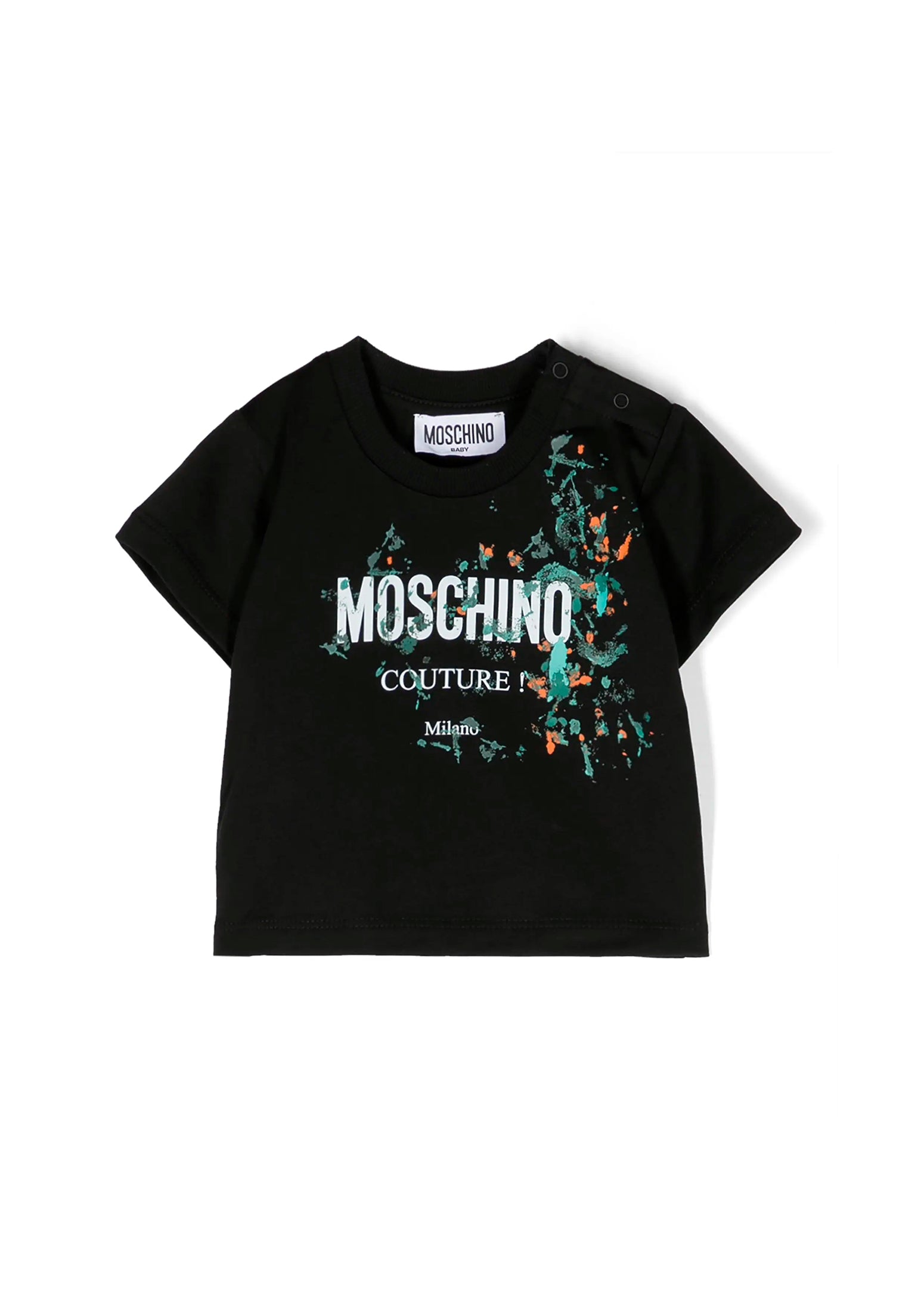 Moschino Kids T-shirt Nera con Stampa Vernice per Neonati