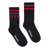 Dsquared2 Kids Calzino con Stampa Icon Nero/Rosso