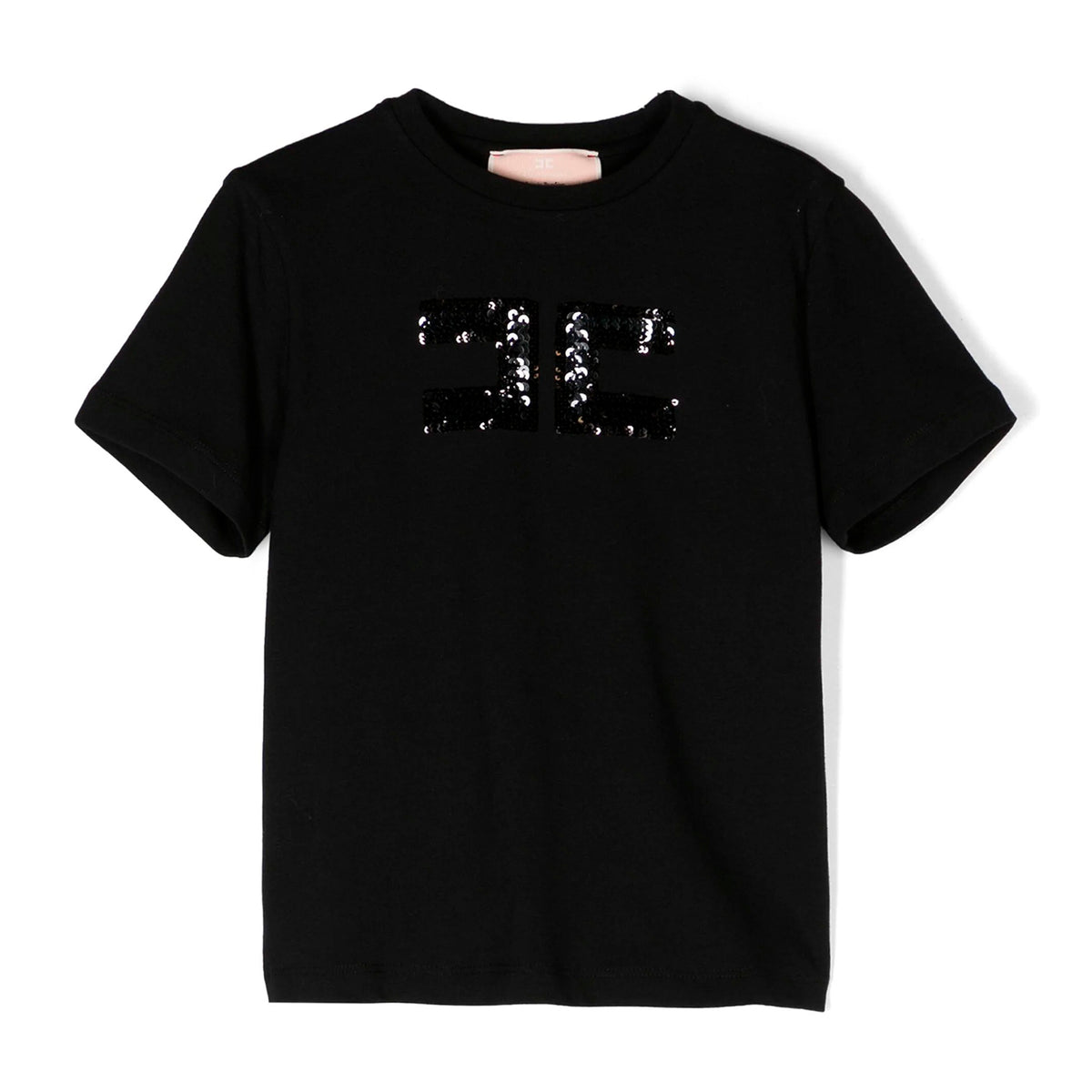 Elisabetta Franchi La Mia Bambina T Shirt Nera con Logo Pailettes