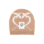 Berretto Pinko Kids a Intarsio con Logo: Eleganza Neutrale in Beige, Maglia Elastica e Finiture a Costine