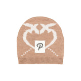 Berretto Pinko Kids a Intarsio con Logo: Eleganza Neutrale in Beige, Maglia Elastica e Finiture a Costine