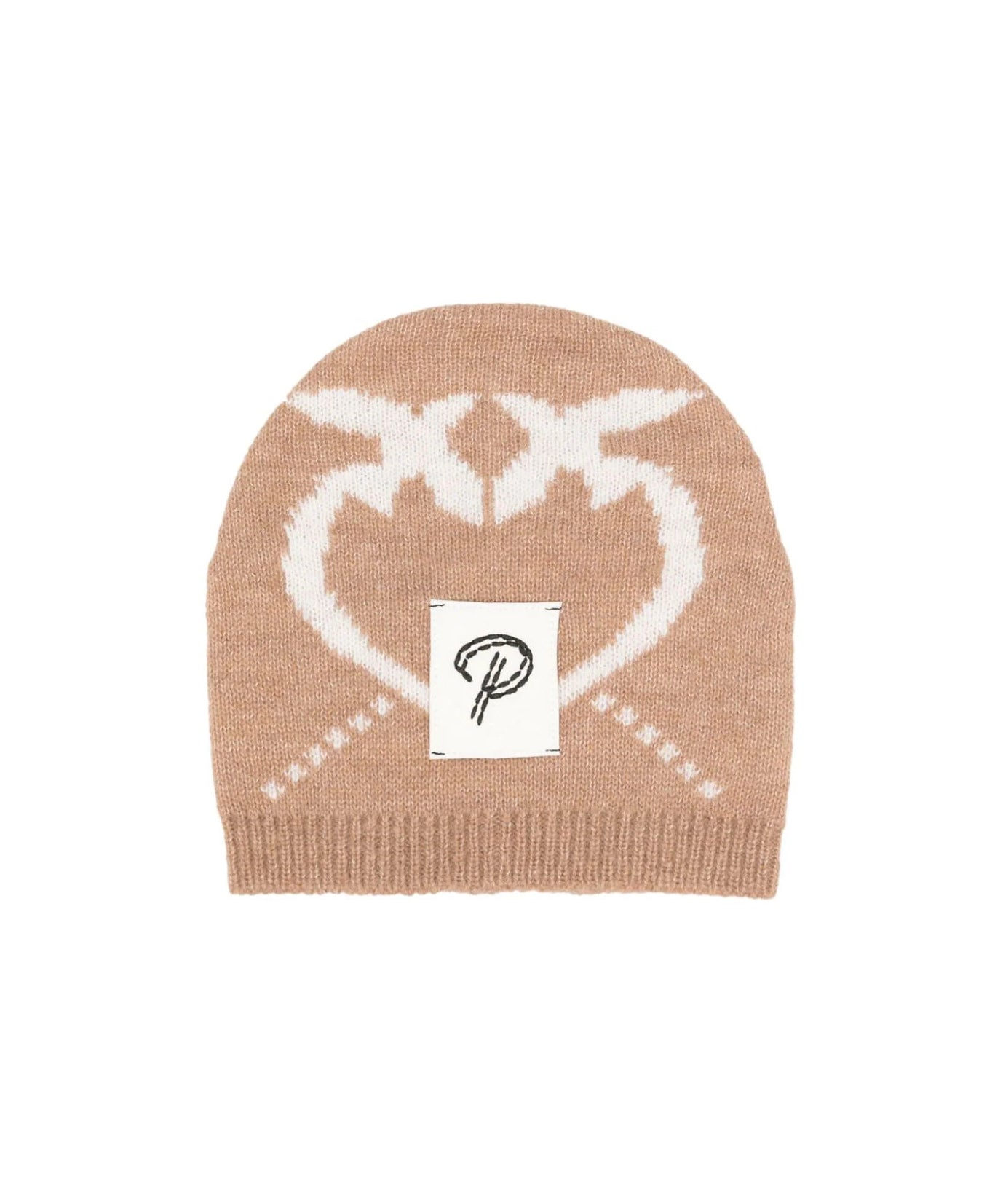 Berretto Pinko Kids a Intarsio con Logo: Eleganza Neutrale in Beige, Maglia Elastica e Finiture a Costine