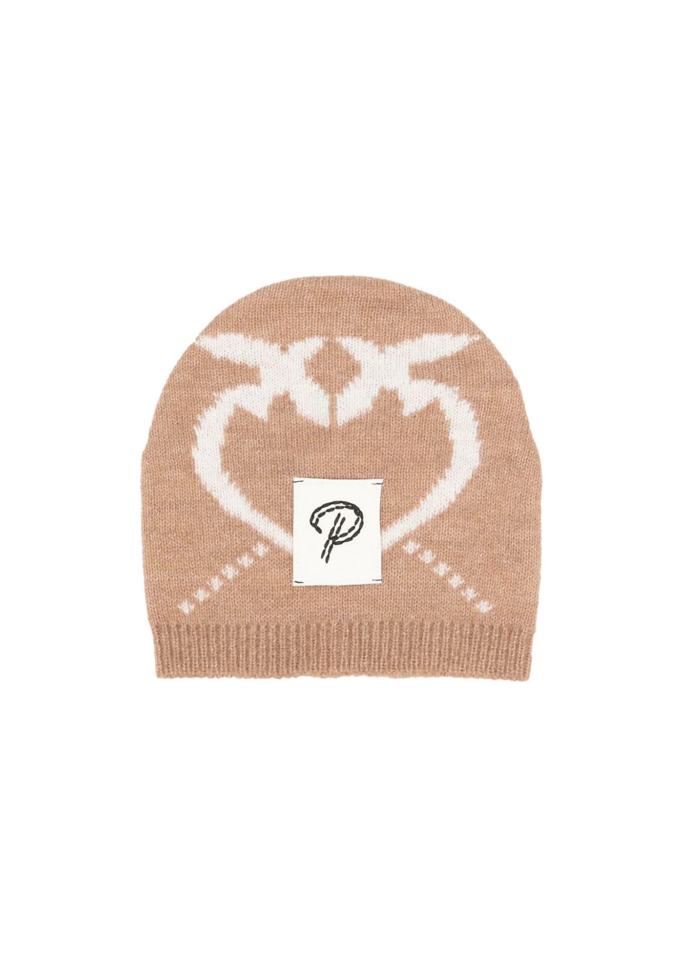 Berretto Pinko Kids a Intarsio con Logo: Eleganza Neutrale in Beige, Maglia Elastica e Finiture a Costine