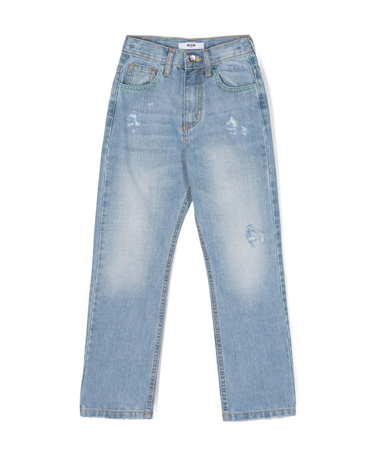 MSGM Kids Jeans a Sigaretta per Bambini | Effetto Consumato | Blu Chiaro