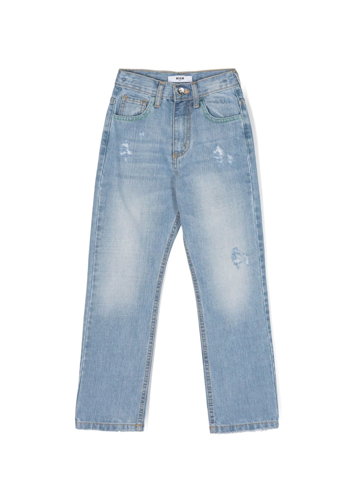 MSGM Kids Jeans a Sigaretta per Bambini | Effetto Consumato | Blu Chiaro