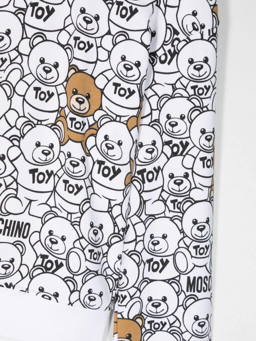 Felpa con Cappuccio Moschino Kids Bianca con Stampa Leo Teddy"