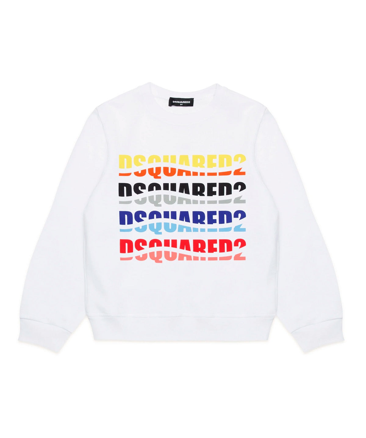 Dsquared2 Kids Felpa Girocollo Bianca con Logo Multicolor Wave