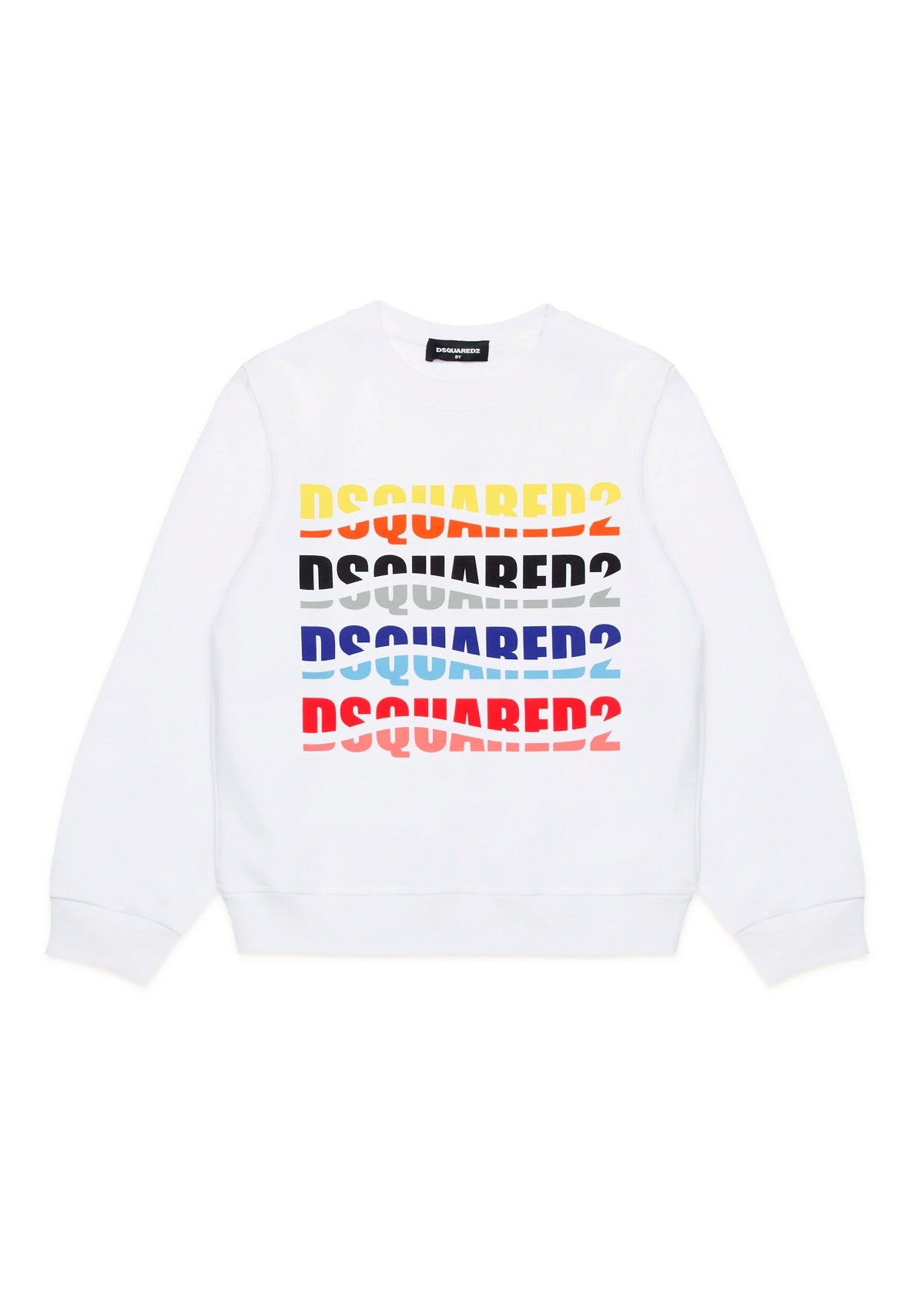Dsquared2 Kids Felpa Girocollo Bianca con Logo Multicolor Wave