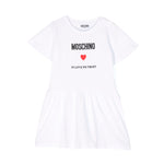 Moschino Kids Abito Svasato in Morbido Jersey Bianco per Neonate