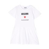 Moschino Kids Abito Svasato in Morbido Jersey Bianco per Neonate