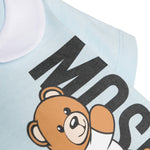 Moschino Kids Pagliaccetto Celeste con Stampa Teddy Bear