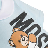 Moschino Kids Pagliaccetto Celeste con Stampa Teddy Bear