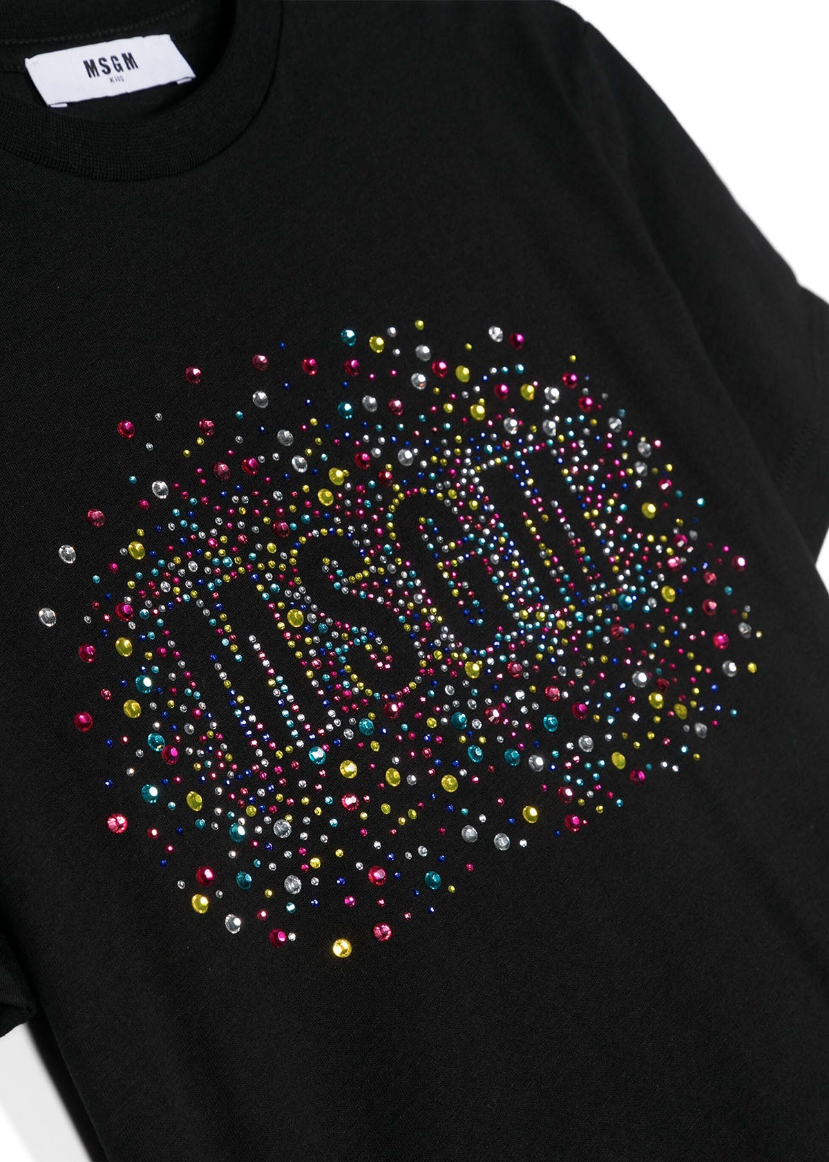 Msgm Kids T-Shirt Nera con Applicazione per Bambine