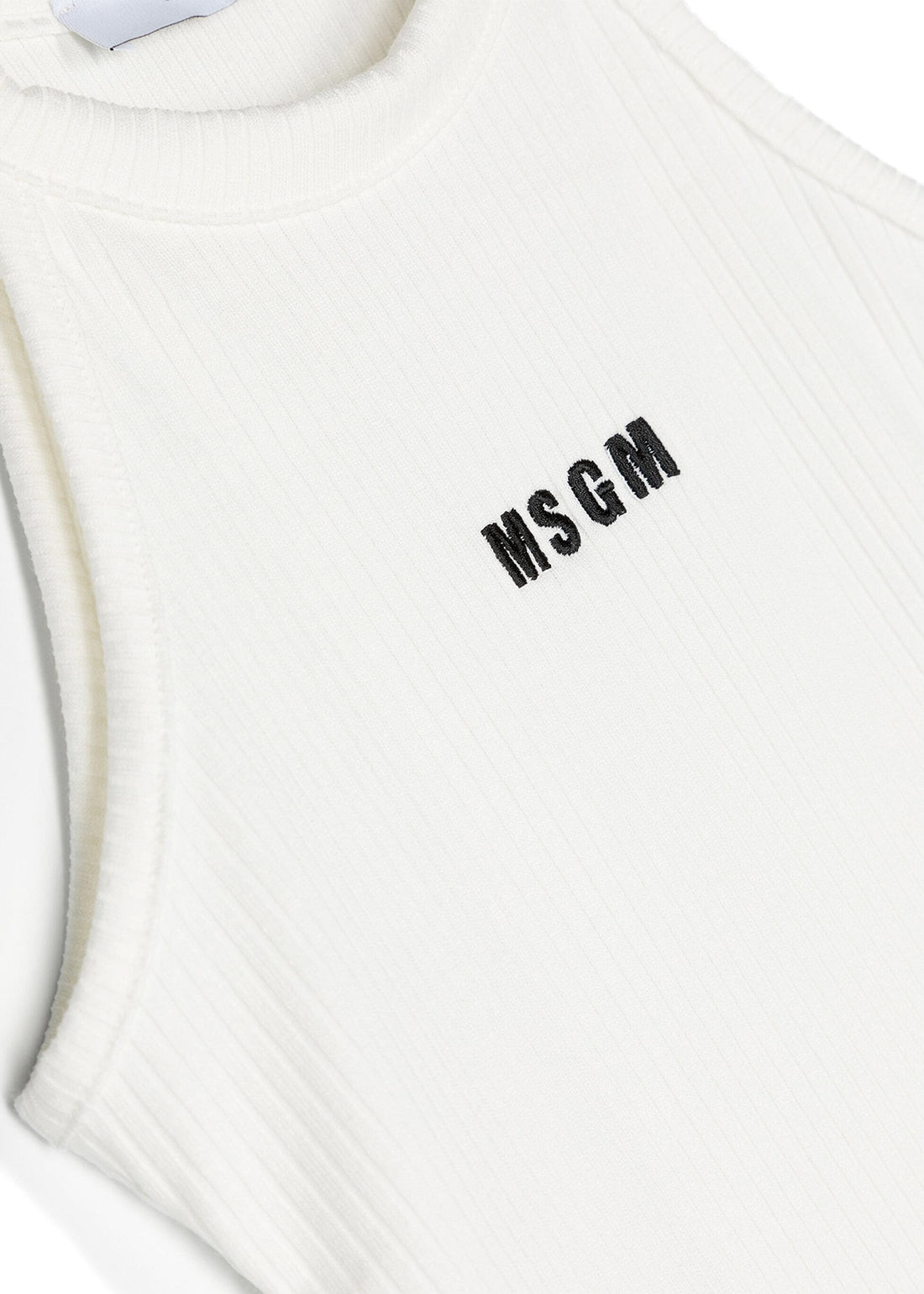 Msgm Kids Canotta Bianca a Costine con Logo
