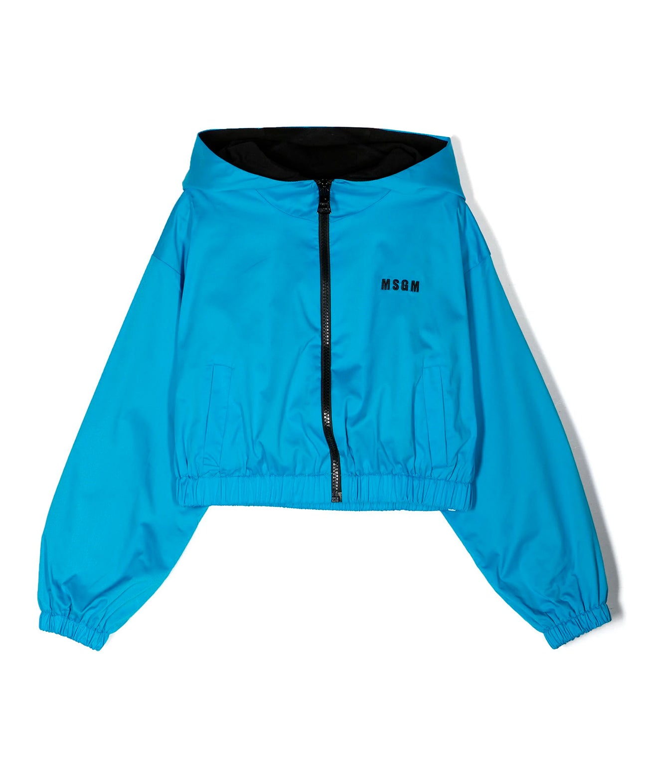 Msgm Kids Giacca Crop Turchese con Cappuccio e Zip per Bambine
