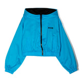 Msgm Kids Giacca Crop Turchese con Cappuccio e Zip per Bambine