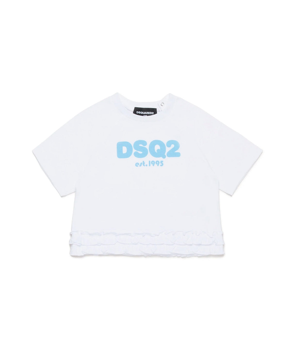 Dsquared2 Kids T-Shirt Bianca con Logo DSQ2 est.1995 e Ruches per Neonate