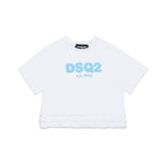 Dsquared2 Kids T-Shirt Bianca con Logo DSQ2 est.1995 e Ruches per Neonate