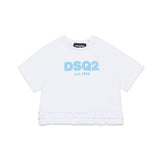 Dsquared2 Kids T-Shirt Bianca con Logo DSQ2 est.1995 e Ruches per Neonate