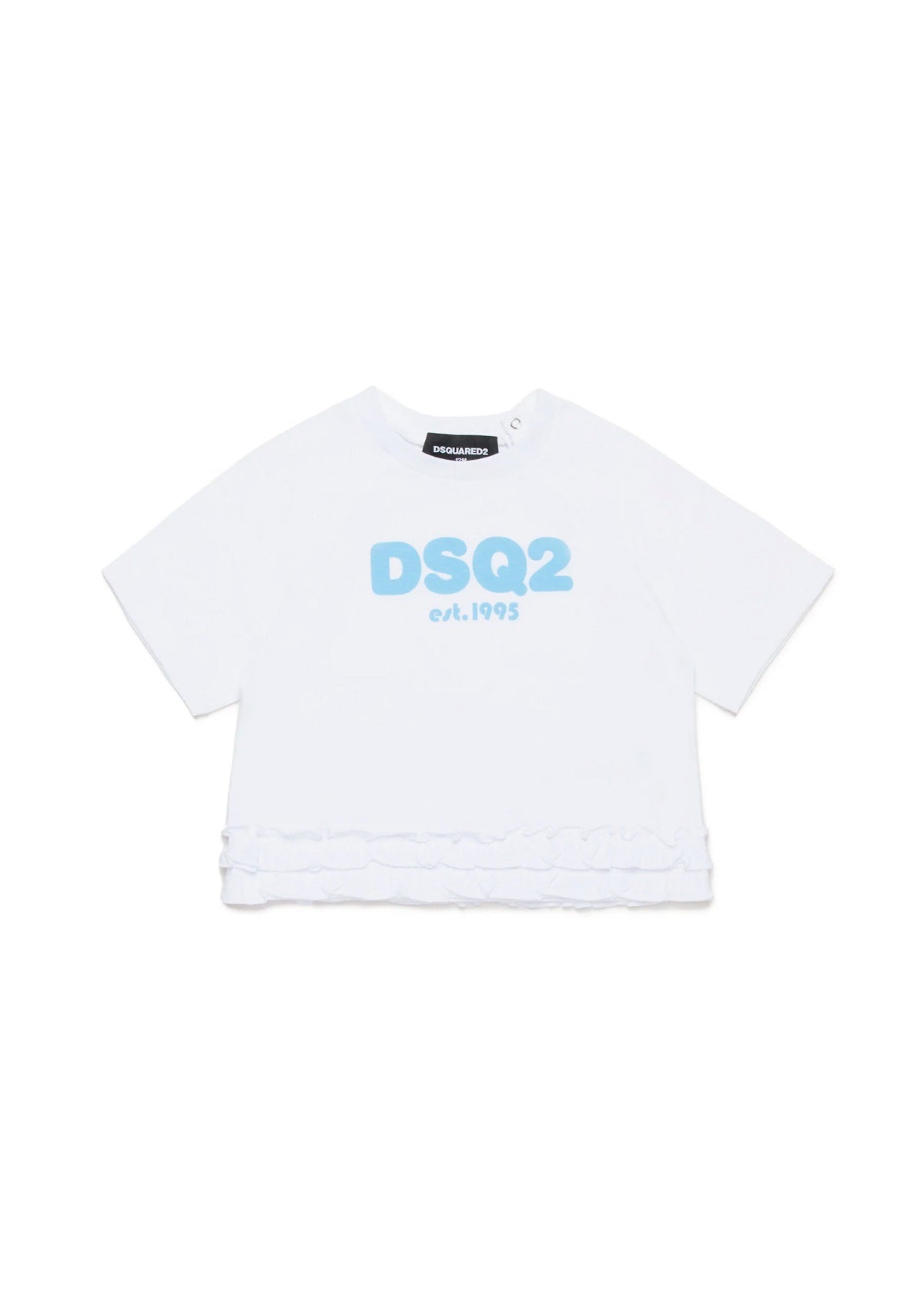 Dsquared2 Kids T-Shirt Bianca con Logo DSQ2 est.1995 e Ruches per Neonate