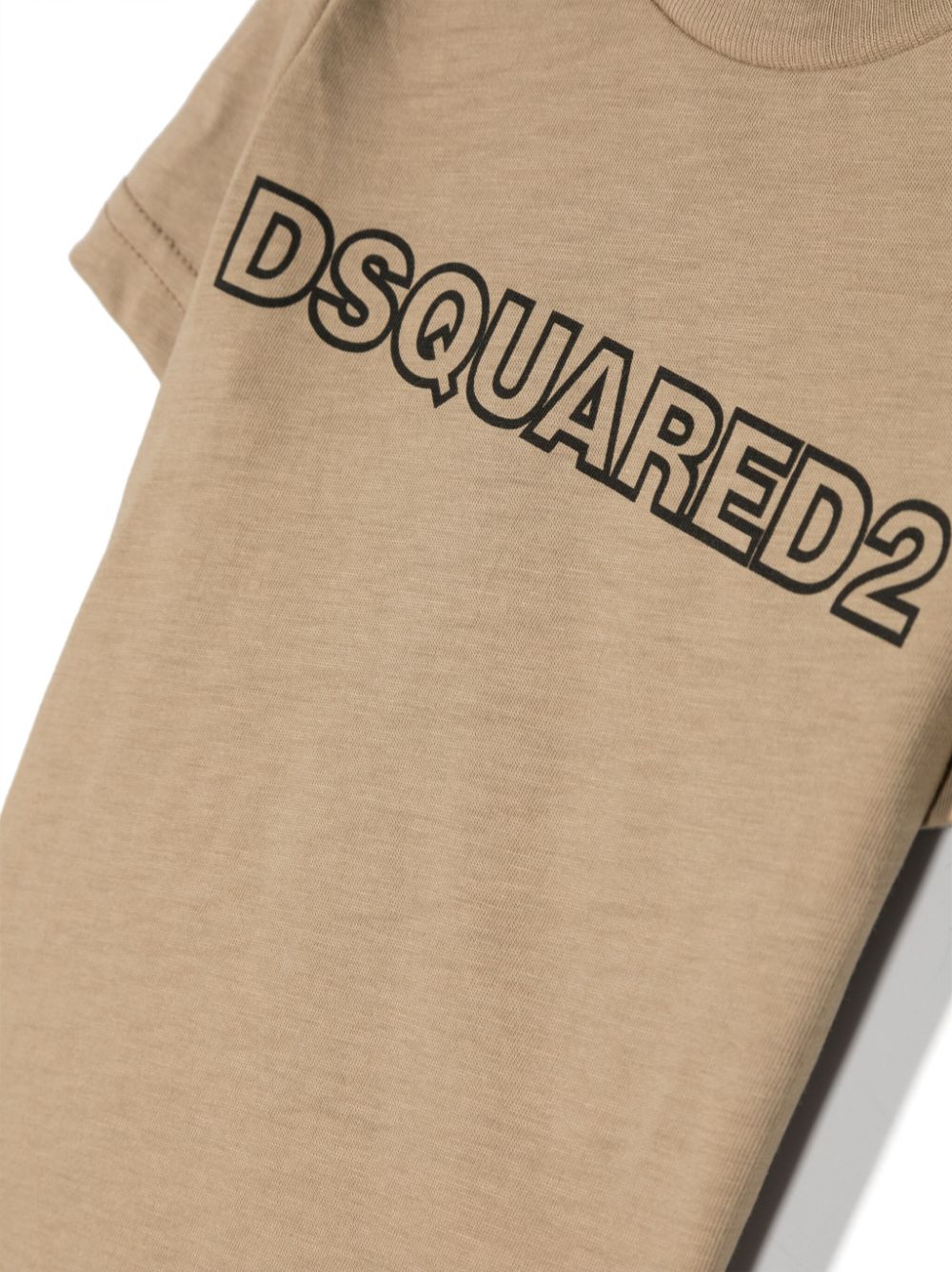 T-shirt con Stampa DSquared2 Kids in Cotone Marrone Chiaro/Nero Intenso | Jersey Morbido | Bordo a Coste | Logo sul Petto