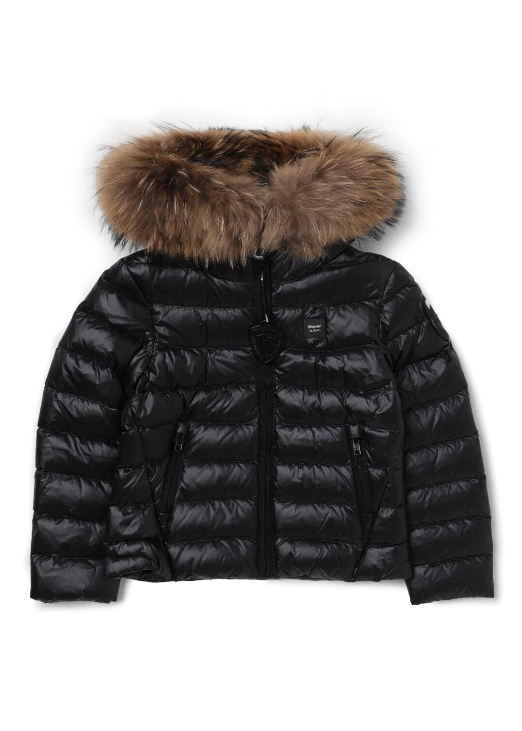 Blauer Kids Piumino Imbottito con Pelliccia Nero