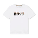 Boss Kids T-Shirt Bianca con Stampa Logo per Bambini