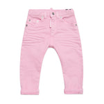 Pantaloni Dritti Rosa per Neonati | Applicazione Logo Posteriore | Vita Elasticizzata | Stile Classico