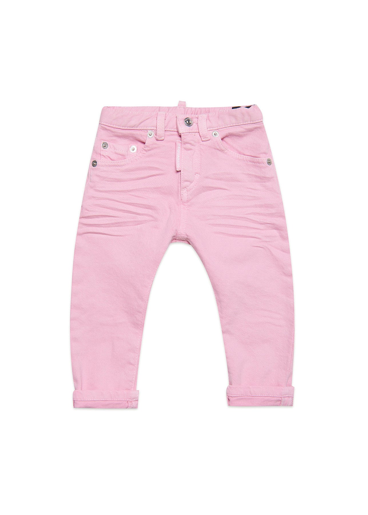 Pantaloni Dritti Rosa per Neonati | Applicazione Logo Posteriore | Vita Elasticizzata | Stile Classico
