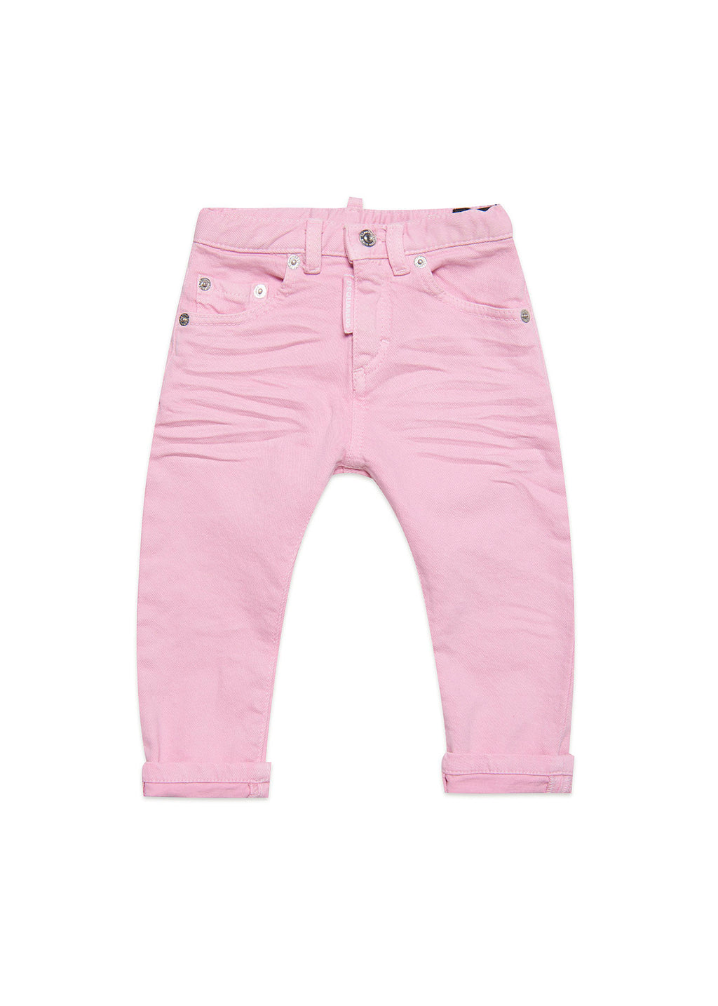 Pantaloni Dritti Rosa per Neonati | Applicazione Logo Posteriore | Vita Elasticizzata | Stile Classico