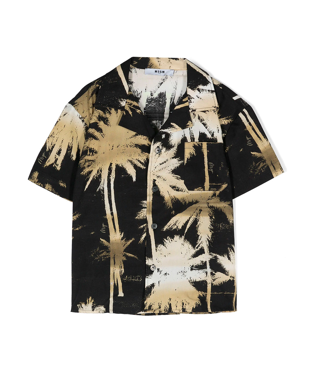 MSGM Kids Camicia Nera con Stampa Palme Oro per Bambini