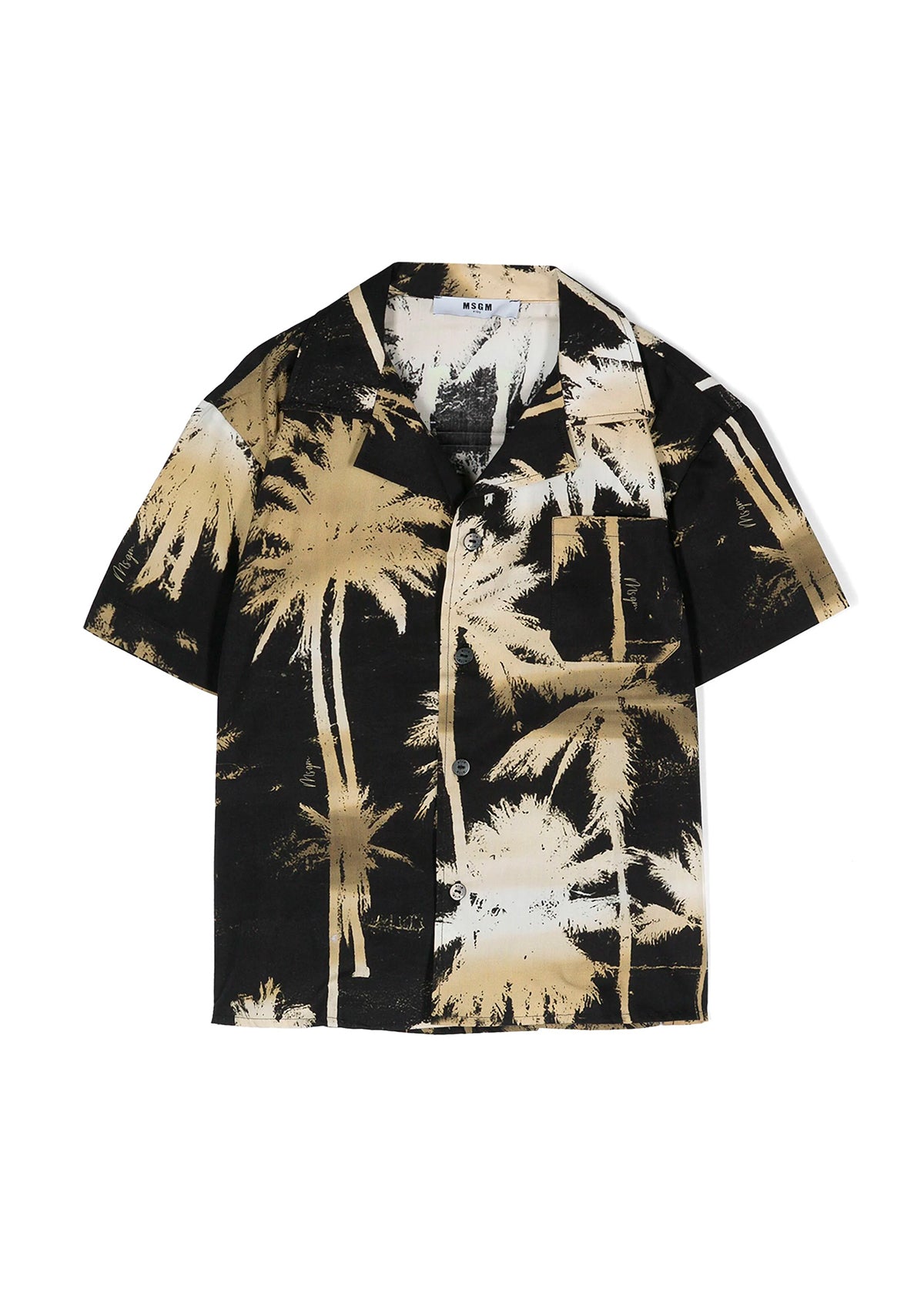 MSGM Kids Camicia Nera con Stampa Palme Oro per Bambini