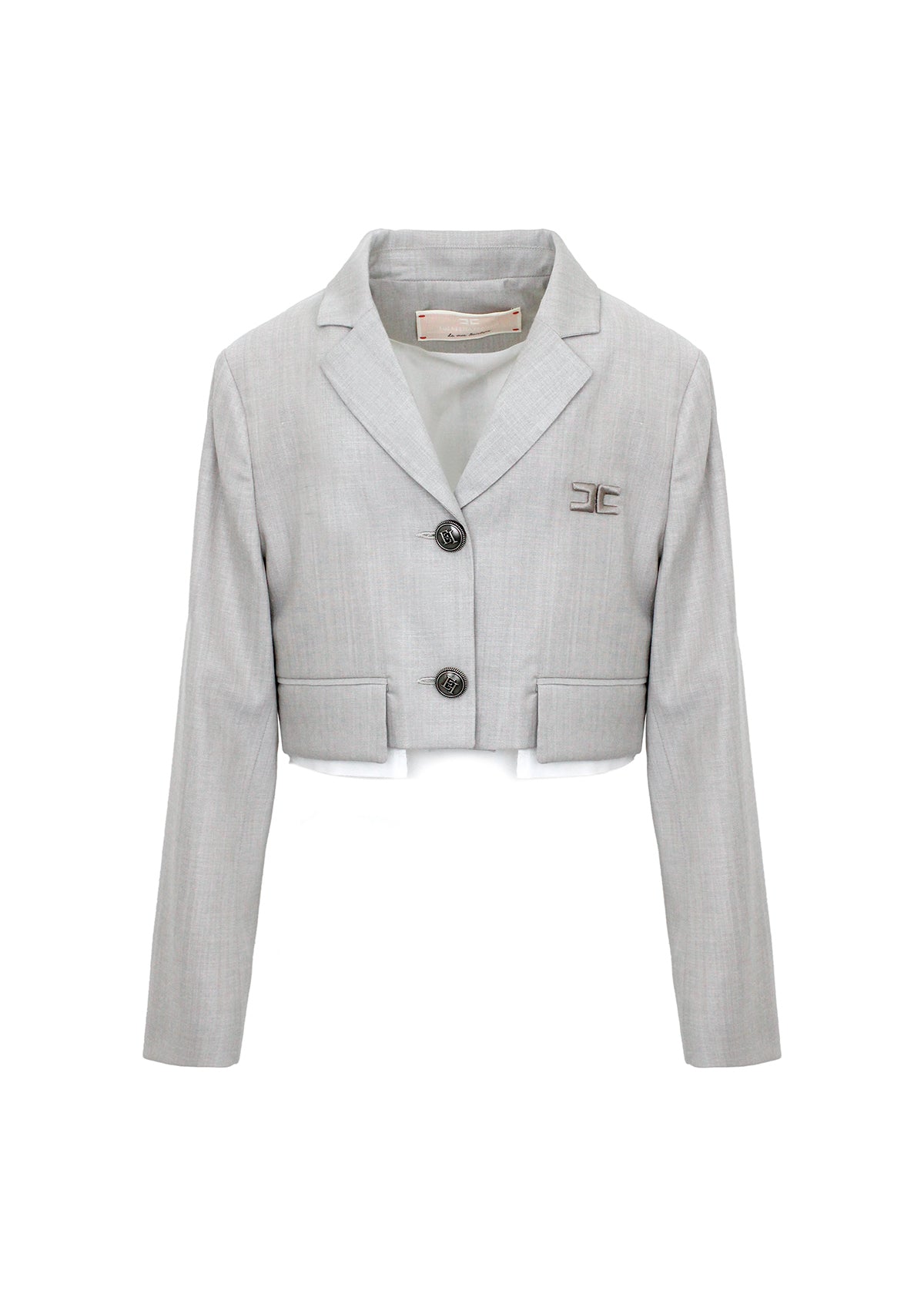 Elisabetta Franchi La Mia Bambina Blazer Crop Grigio con Ricamo (fronte)