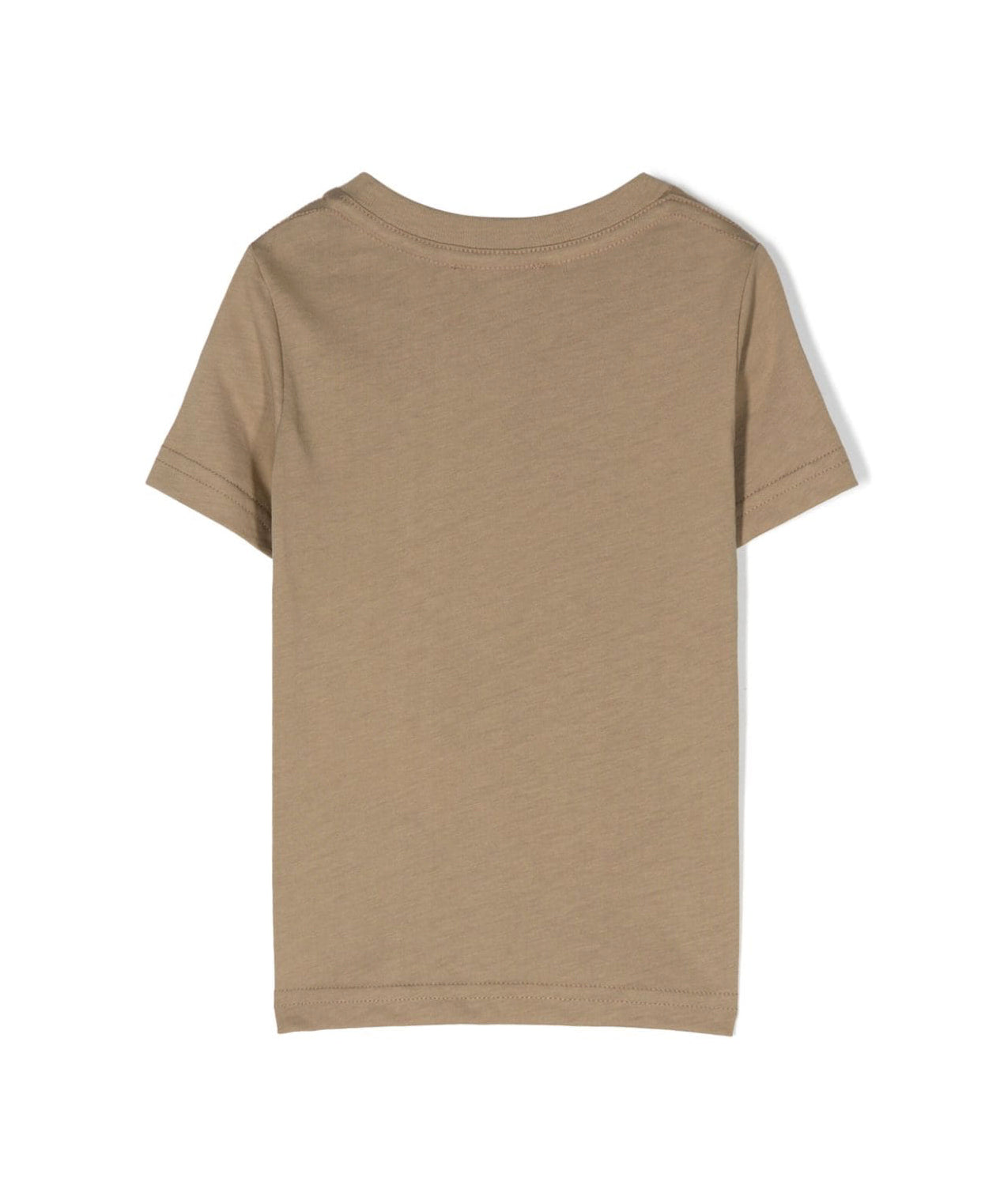 T-shirt con Stampa DSquared2 Kids in Cotone Marrone Chiaro/Nero Intenso | Jersey Morbido | Bordo a Coste | Logo sul Petto