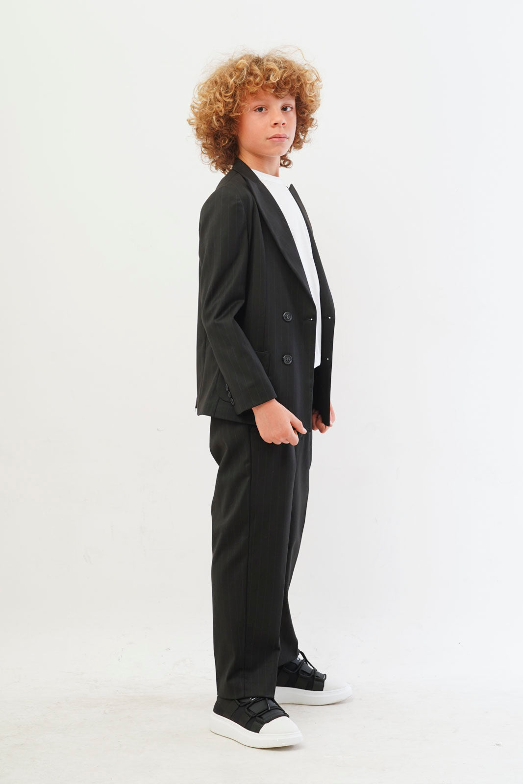 I'm Brian Black Double Breasted Blazer with Chalk Stripes