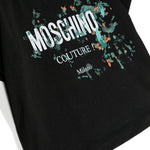 Moschino Kids T-shirt Nera con Stampa Vernice per Neonati