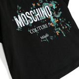 Moschino Kids T-shirt Nera con Stampa Vernice per Neonati